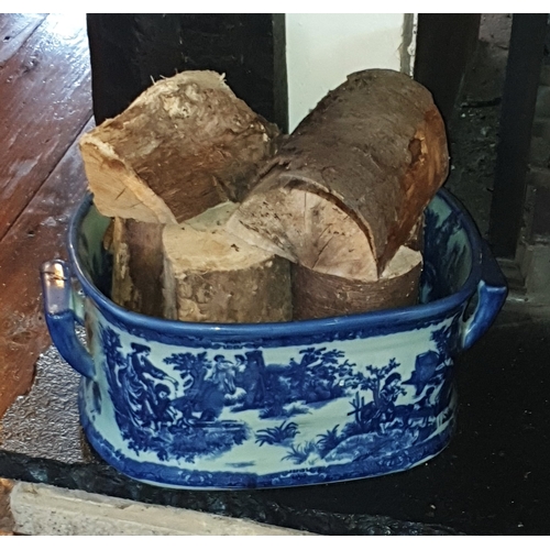 368 - CERAMIC Large BLUE/WHITE LOG BASKET & LOGS (Please Note This Lot WILL NOT BE PACKED OR SHIPPED....CO... 