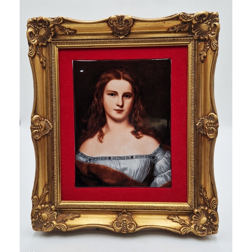 403 - CERAMIC 25cm x 18cm TILE DEPICTING THE PORTRAIT OF WILHELMINE SULZER By Mr Karl Joesph.MOUNTED IN A ... 