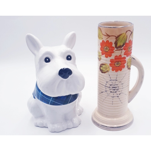 458 - ARTHUR WOODS ART DECO STYLE VASE TOGETHER WITH A SCOTTIE DOG BISCUIT /DOGS TREATS JAR