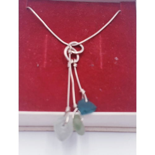 460 - SILVER (925) DROP CRYSTAL NECKLACE