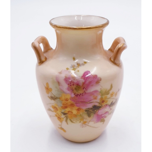 488 - ROYAL WORCESTER 8.5cm BLUSH IVORY (Hand Painted) VASE c1905