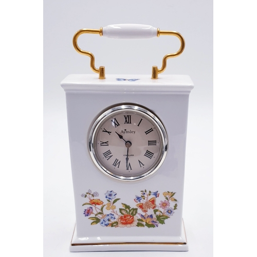 511 - AYNSLEY CHINA 17cm x 11.5 cm MANTLE CLOCK IN THE COTTAGE GARDEN DESIGN