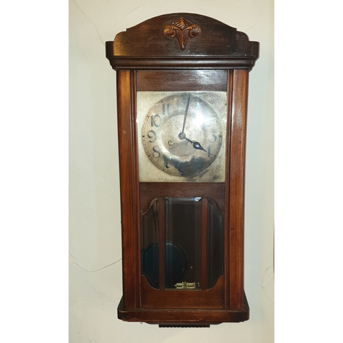 527 - WOODEN CASE GERMAN WALL CLOCK (Key And Pendulum)  (From The Port  Vale Public House , Hanley,Stoke O... 