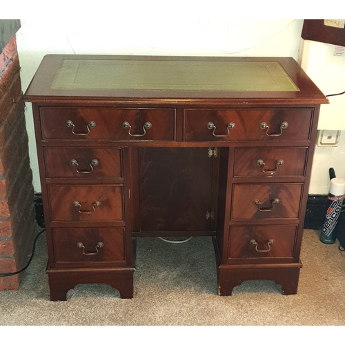 531 - WOODEN EIGHT DRAWER /LEATHER TOPPED KNEE HOLE WRITING DESK (Please Note This Lot WILL NOT BE PACKED ... 