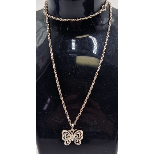 580 - SILVER (925) PENDANT FASHIONED AS A BUTTERFLY ON A SILVER (925 50cm ROPE CHAIN (Total Weight 6.7 Gra... 