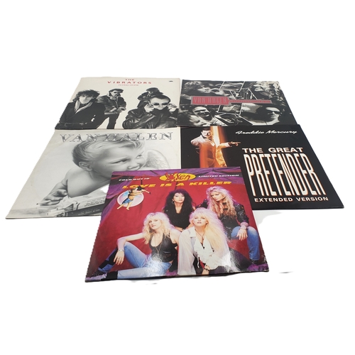 552 - ROCK VINYL 12 INCHES (4) AND ROCK VINYL 10 INCH (1)
FREDDIE MERCURY THE GREAT PRETENDER. VAN HALEN J... 