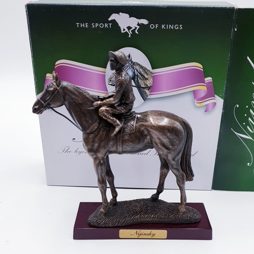 709 - COLD CAST BRONZE 17cm x 17cm MODEL OF THE RACE HORSE NIJINSKY WITH LESTER PIGGOT UP FROM THE SPORT O... 