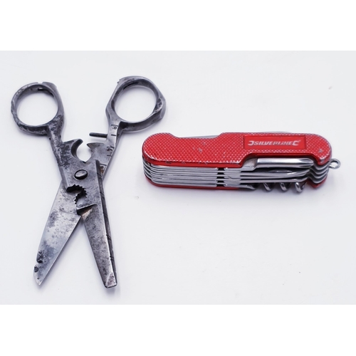 714 - SILVERLINE MULTI-TOOL PENKNIFE TOGETHER WITH UNUSUAL SCISSOR CIGAR CUTTER