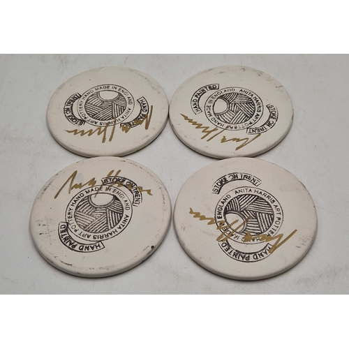 736 - ANITA HARRIS ART POTTERY (Set Of Four) COASTERS IN THE POTTERIES PAST DESIGN Signed In Gold By Anita... 