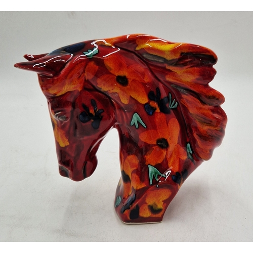 737 - ANITA HARRIS ART POTTERY 17cm x 16.5cm HORSE'S HEAD  (Signed In Gold By Anita Harris)