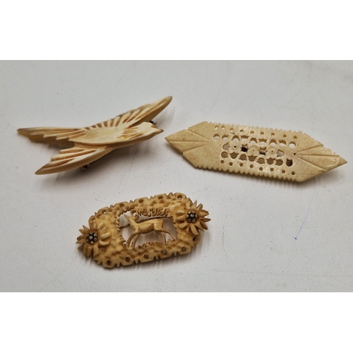 739 - BONE CARVED BROOCHES (3)