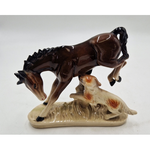 756 - JEMA WARE (Holland) Large 16cm x 14.5cm MODEL OF A HORSE And DOG