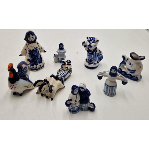 761 - U.S.S.R. PORCELAIN BLUE/WHITE FIGURINES (8)