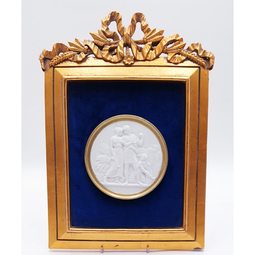 31 - WEDGWOOD WHITE JASPER WARE PLAQUE MOUNTED IN A GOLD Large 38cm x 27cm FRAME