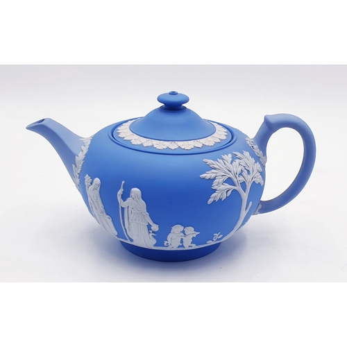 33 - WEDGWOOD BLUE JASPERWARE TEAPOT (Spout To Handle 23cm )