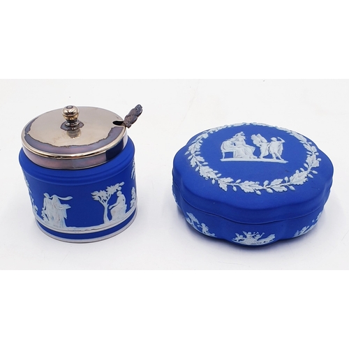 36 - WEDGWOOD DARK BLUE JASPERWARE MARMALADE LIDDED POT Plus LIDDED TRINKET BOX