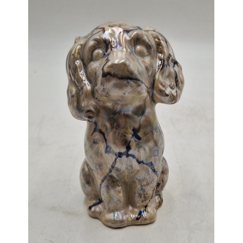 59 - ANITA HARRIS ART POTTERY 14cm MODEL OF A SILVER LUSTRE STONEWARE /CRACKLE GLAZE EFFECT DOG 