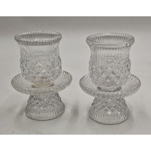 220 - CUT GLASS 12cm CANDLE HOLDERS