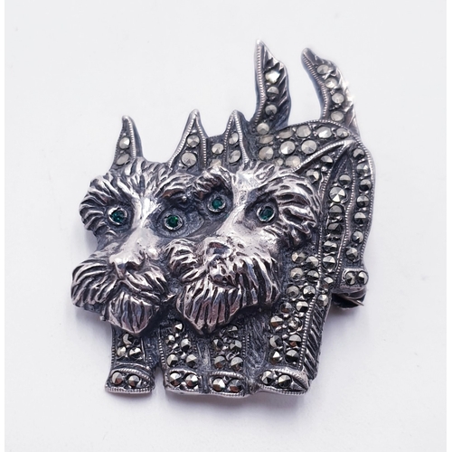 228 - STERLING SILVER / MARCASITE BROOCH FASHIONED AS A SCOTTIE DOG