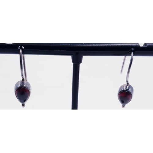 230 - SILVER / RED STONE SET EARRINGS (Total Weight 2.3 Grams)