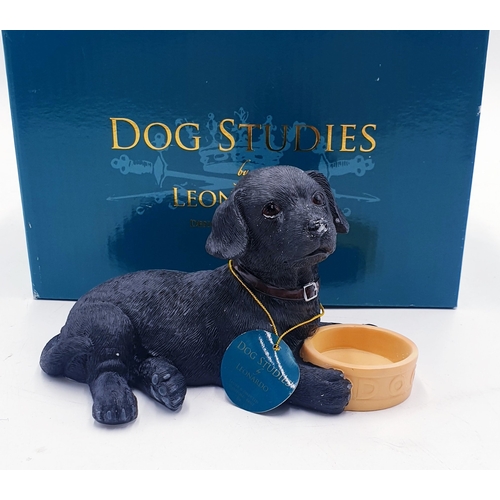 280 - LESSER & PAVEY  (Leonardo Design Studio's,Dartford,Kent) 14cm MODEL OF A BLACK LABRADOR WITH BOWL (O... 