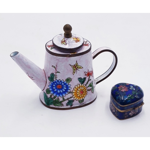 680 - CLOISONNE Miniature KETTLE & HEART SHAPED TRINKET BOX