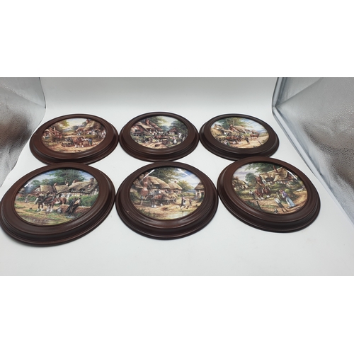 691 - WEDGWOOD CHINA PLATES (6) IN WOODEN FRAMES, No 1 TO 6, FROM THE SERIES COUNTRY DAYS