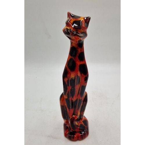 702 - ANITA HARRIS ART POTTERY Large 26cm MODEL OF A  CAT IN THE  HOTCOALS DESIGN Signed In Gold By Anita ... 