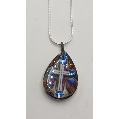 706 - COLOURED GLASS PENDANT ON A SILVER 48cm NECK CHAIN  (Boxed)