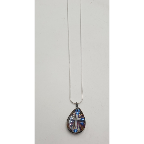 706 - COLOURED GLASS PENDANT ON A SILVER 48cm NECK CHAIN  (Boxed)