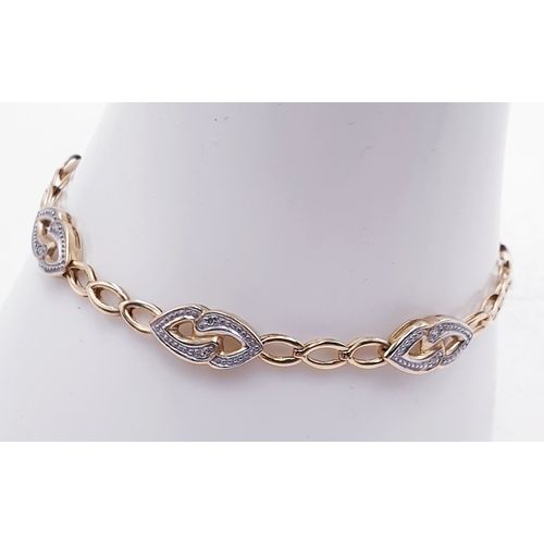 270 - 9ct GOLD / 6 DIAMOND STONE SET 18cm BRACELET (Fully Hallmarked) (Total Weight 3.7 Grams)