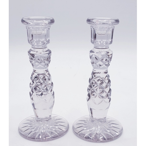 407 - CUT GLASS CANDLESTICKS (2)