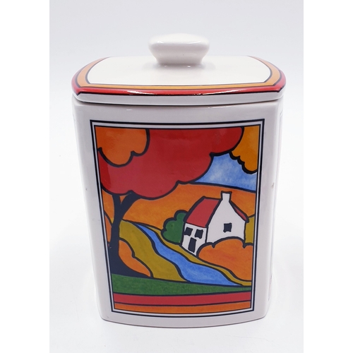 653 - PASTIMES STONEWARE ART DECO 12cm  STORAGE JAR IN THE MORNING STAR DESIGN