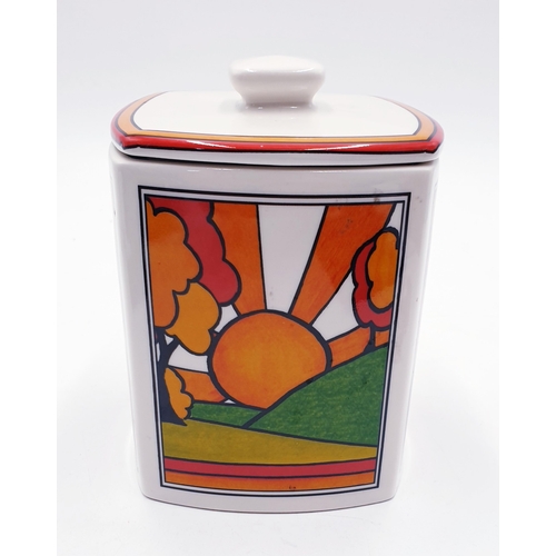 653 - PASTIMES STONEWARE ART DECO 12cm  STORAGE JAR IN THE MORNING STAR DESIGN