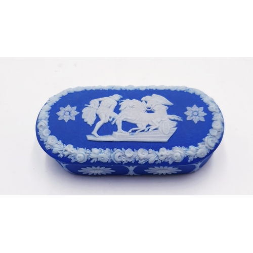 733 - WEDGWOOD DARK BLUE JASPER WARE OVAL TRINKET BOX   (Old)