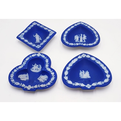 734 - WEDGWOOD DARK BLUE JASPER WARE SET OF FOUR PLAYING CARDS TRAYS (Old)