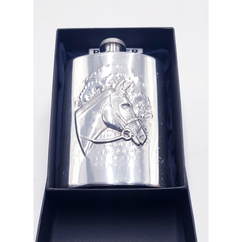 737 - PEWTER HORSE HIP FLASK By Edwin Blyde & Co  (Original Box)