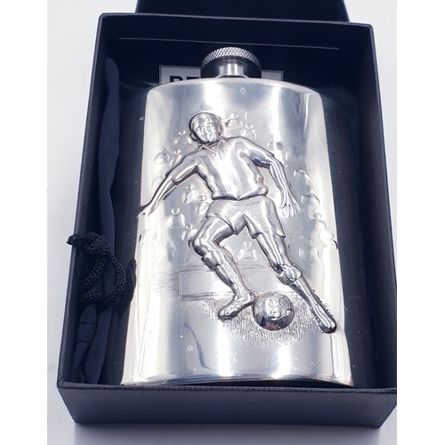 739 - PEWTER FOOTBALL HIP FLASK By Edwin Blyde & Co  (Original Box)