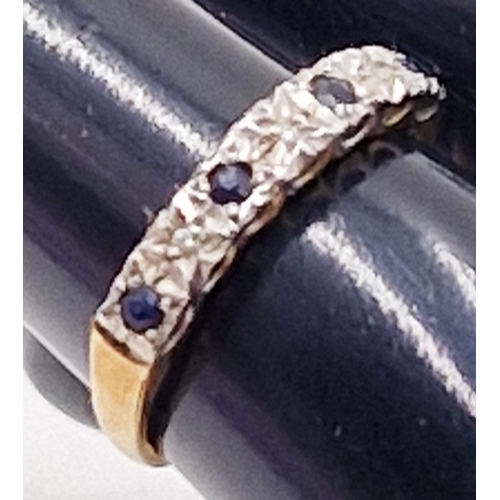 275 - 9ct GOLD /DIAMOND & SAPPHIRE STONE SET HALF ETERNITY RING (Size J-K,Total Weight 1.6 Grams)