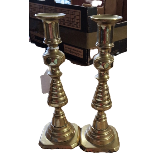 740 - BRASS Large 22.5cm VICTORIAN CANDLESTICKS