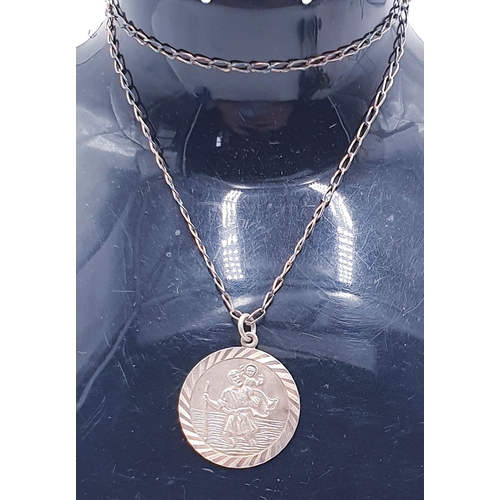 206 - SILVER (Stamped Silver) ST CHRISTOPHER MEDALLION ON A SILVER (925) 40cm NECK CHAIN (Total Weight 6.9... 