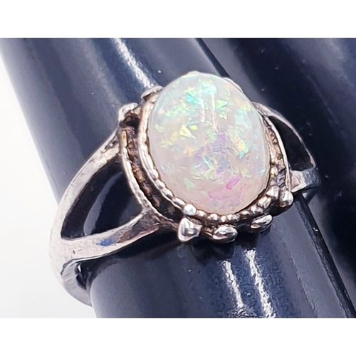 207 - SILVER /OPAL STONE SET RING (Size N , Total Weight 3 Grams)  (Boxed)