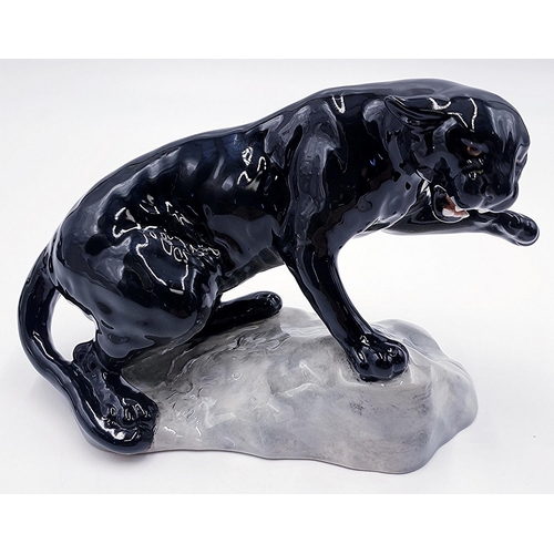 81 - BESWICK 15cm MODEL OF A PUMA ON ROCK (Style Two) (Model No 1823) (Black Gloss Colourway) 1962/73 Des... 