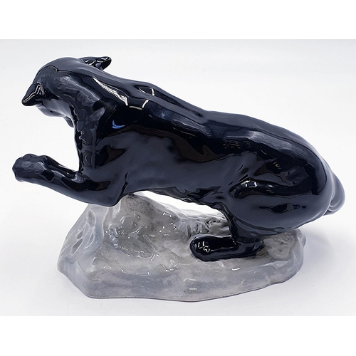 81 - BESWICK 15cm MODEL OF A PUMA ON ROCK (Style Two) (Model No 1823) (Black Gloss Colourway) 1962/73 Des... 