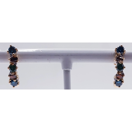 18 - 9ct GOLD (Fully Hallmarked) /DIAMOND / SAPPHIRE/EMERALD & TOPAZ STONE SET EARRINGS (Total Weight 2.0... 