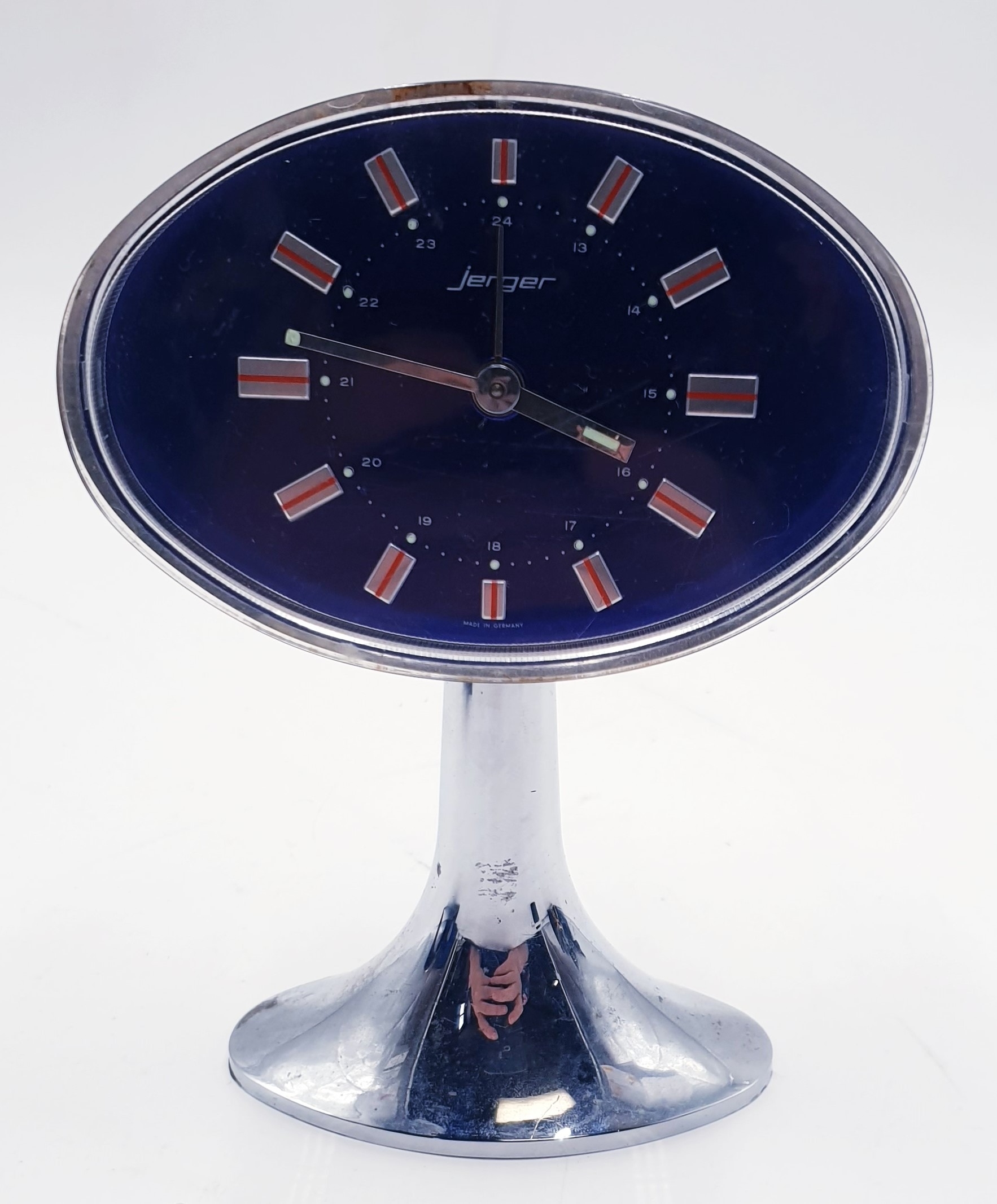 JERGER 15cm PEDESTAL ALARM CLOCK. (The Jerger Clock Company was founded