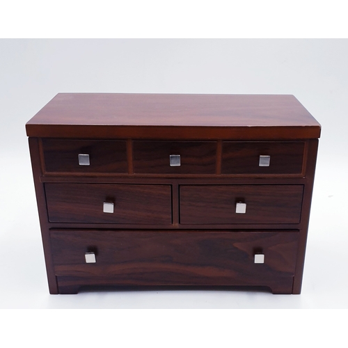 34 - MELE & Co WOODEN MUSICAL JEWELLERY BOX FASHIONED AS A CHEST OF DRAWERS  (Boxed)
(n 1896 Emidio Mele ... 