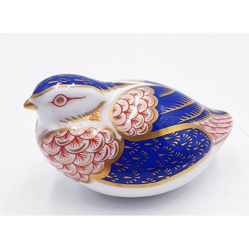 55 - ROYAL CROWN DERBY CHINA PAPERWEIGHT FASHIONED AS A QUAIL (Rare)