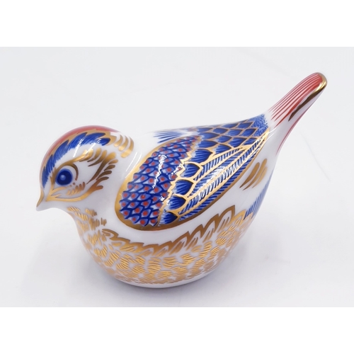 59 - ROYAL CROWN DERBY CHINA 8cm PAPERWEIGHT FASHIONED AS A GOLDCREST