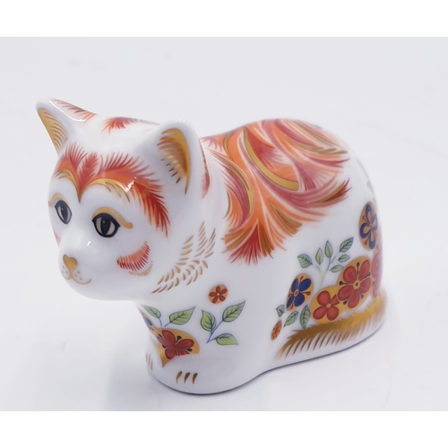 62 - ROYAL CROWN DERBY CHINA 9cm  PAPERWEIGHT FASHIONED AS A KITTEN 